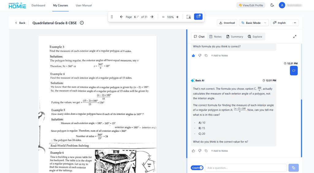 Beyond Answers: AI Chatbots and the Rise of Socratic Learning 13 Coach Mode Step 4 | MeraTutor.ai Homie Blogs