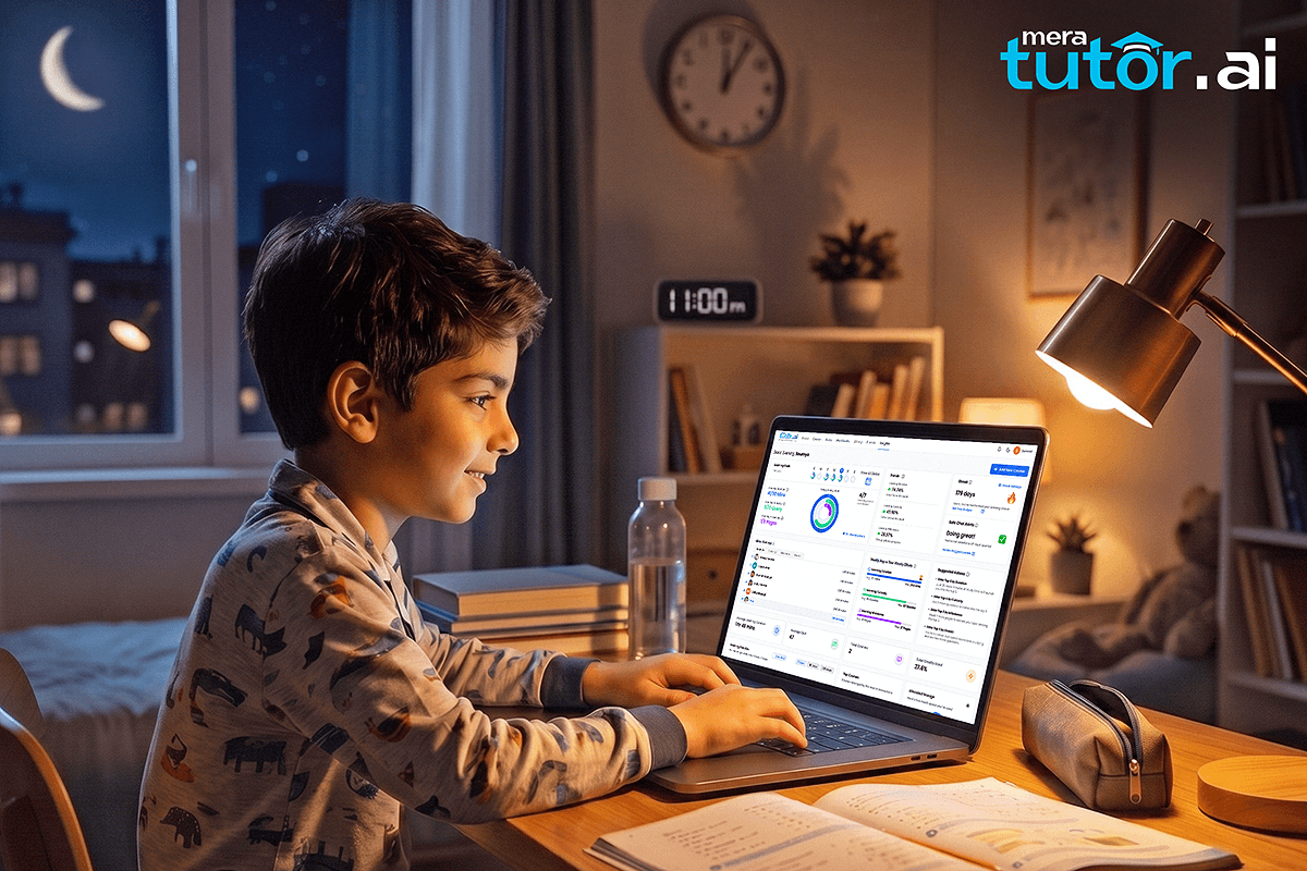AI Tutoring vs Online Classes Comparison: Which Is Best for Your Child? 3 AI tutor solving a student doubt instantly at night, unlike scheduled online classes