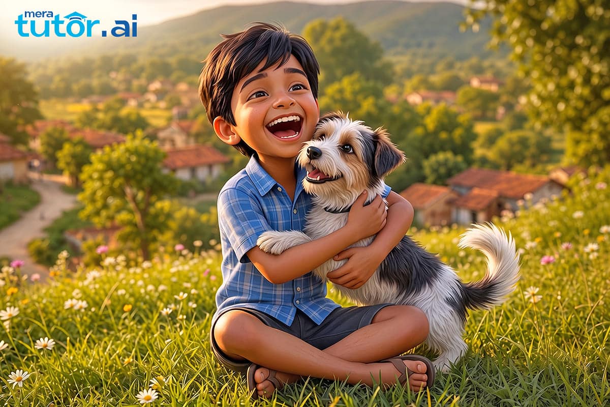Badal and Moti Class 3 worksheet hero illustration of a boy and puppy