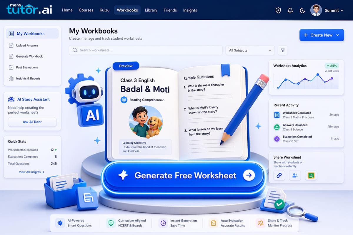 Badal and Moti Class 3 Worksheet with Answers 4 MeraTutor.AI free worksheet generator banner for Class 3 English