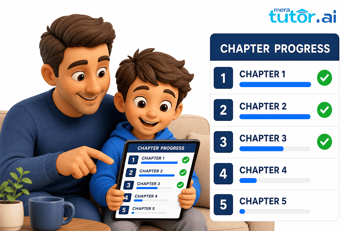 CBSE Learning App: How to Study Every Chapter, Step by Step 3 Parent tracking chapter-wise progress on a CBSE learning app dashboard