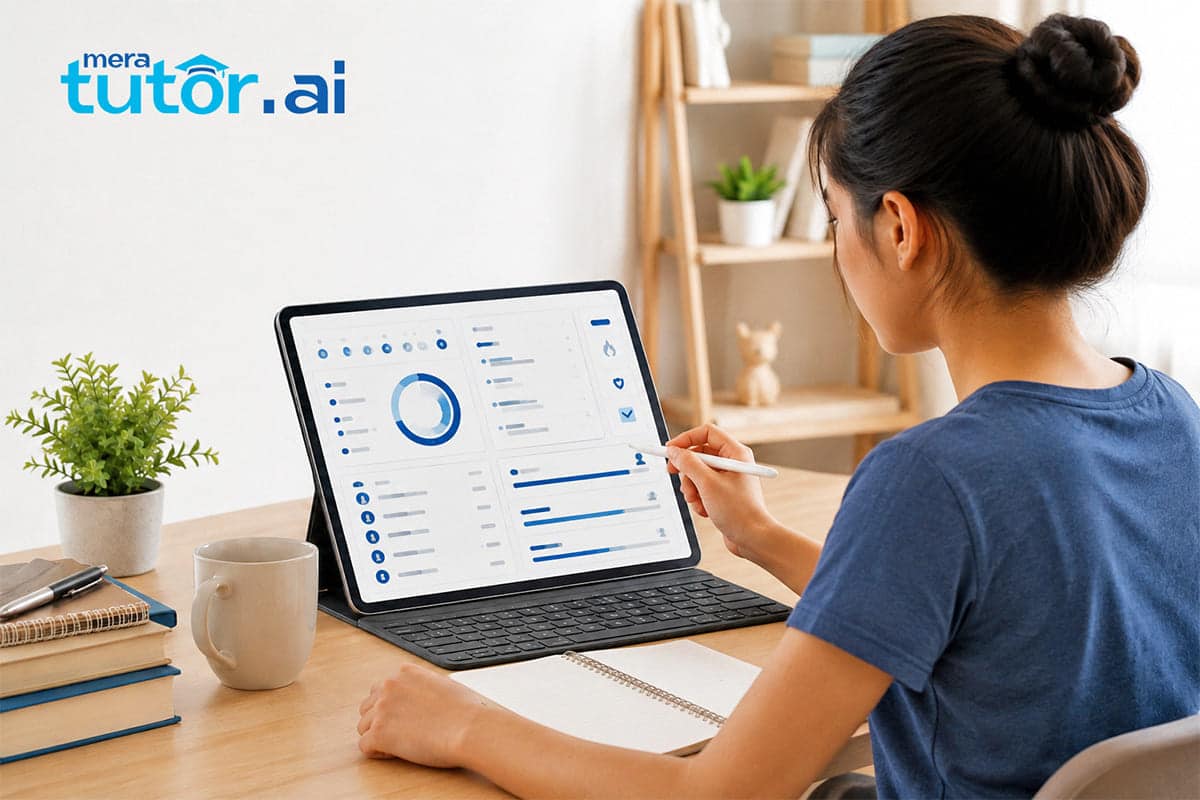 AI study apps for students shown on a tablet with a student studying at home