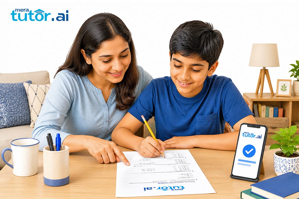 Particulate Nature of Matter Class 8 Worksheet: Free CBSE Chapter 7 Practice Questions 3 Parent and child reviewing a class 8 science worksheet together at home