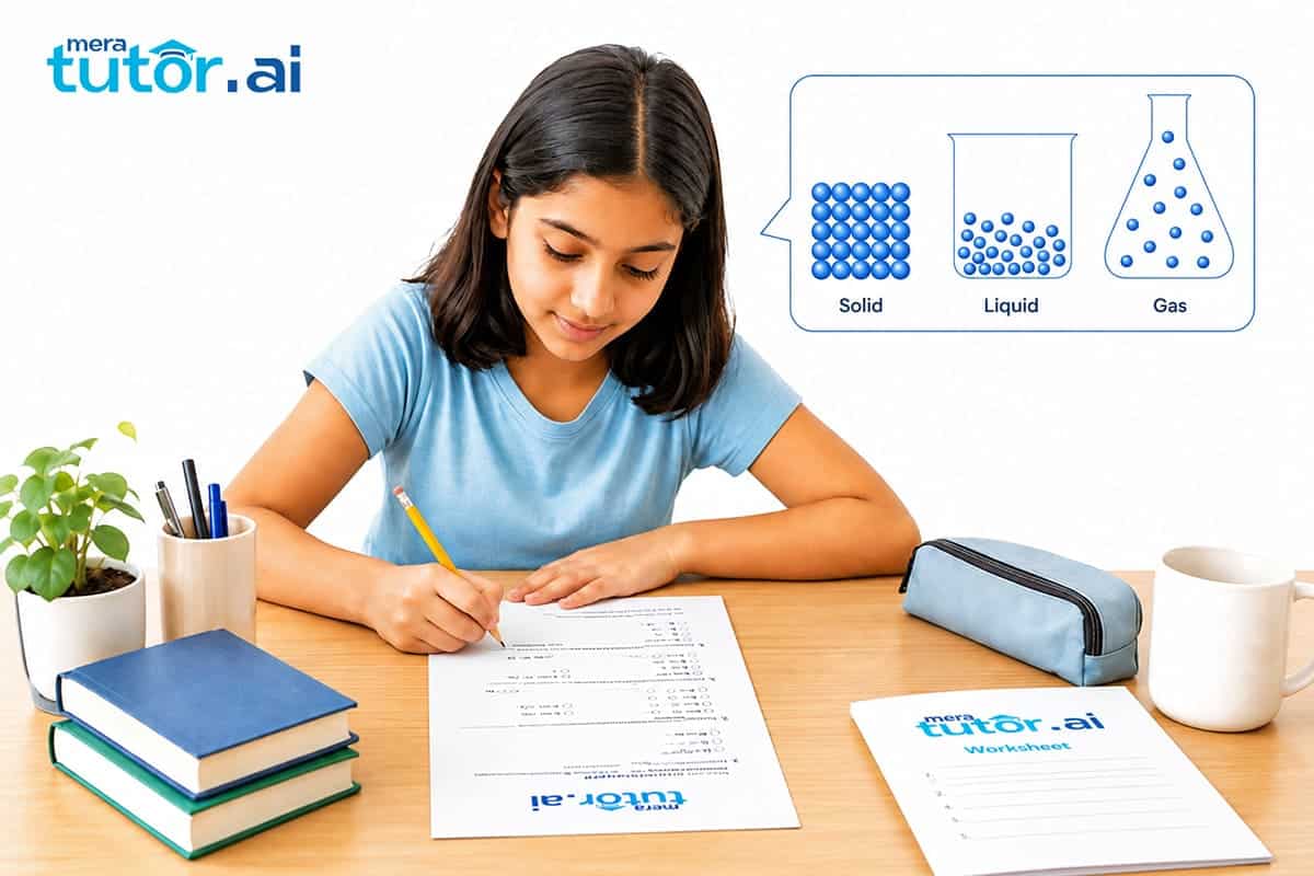 Particulate nature of matter class 8 worksheet with a student practising at a home study table